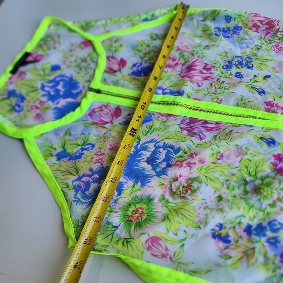 Poly Poly Yellow Floral Zip Sheer Blouse Retro Bright Boho Chic Sz M - Picture 9 of 11